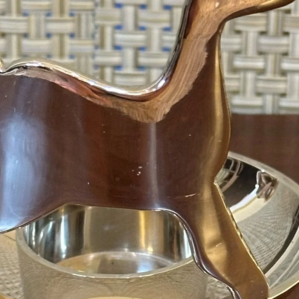🎄Crate & Barrel Silver Tone Reindeer Votive Tea Light Candle Holder Ball Feet